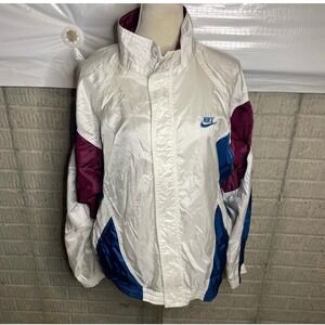 Vintage Nike Windbreaker Jacket White Blue Burgundy Colorblock Athletic‎ Women M
